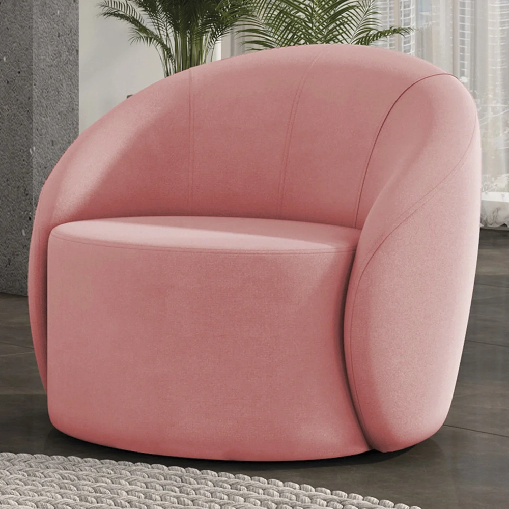 Poltrona Sala Giratória Redonda 91cm Steve Suede Rosê I01  - Mpozenato