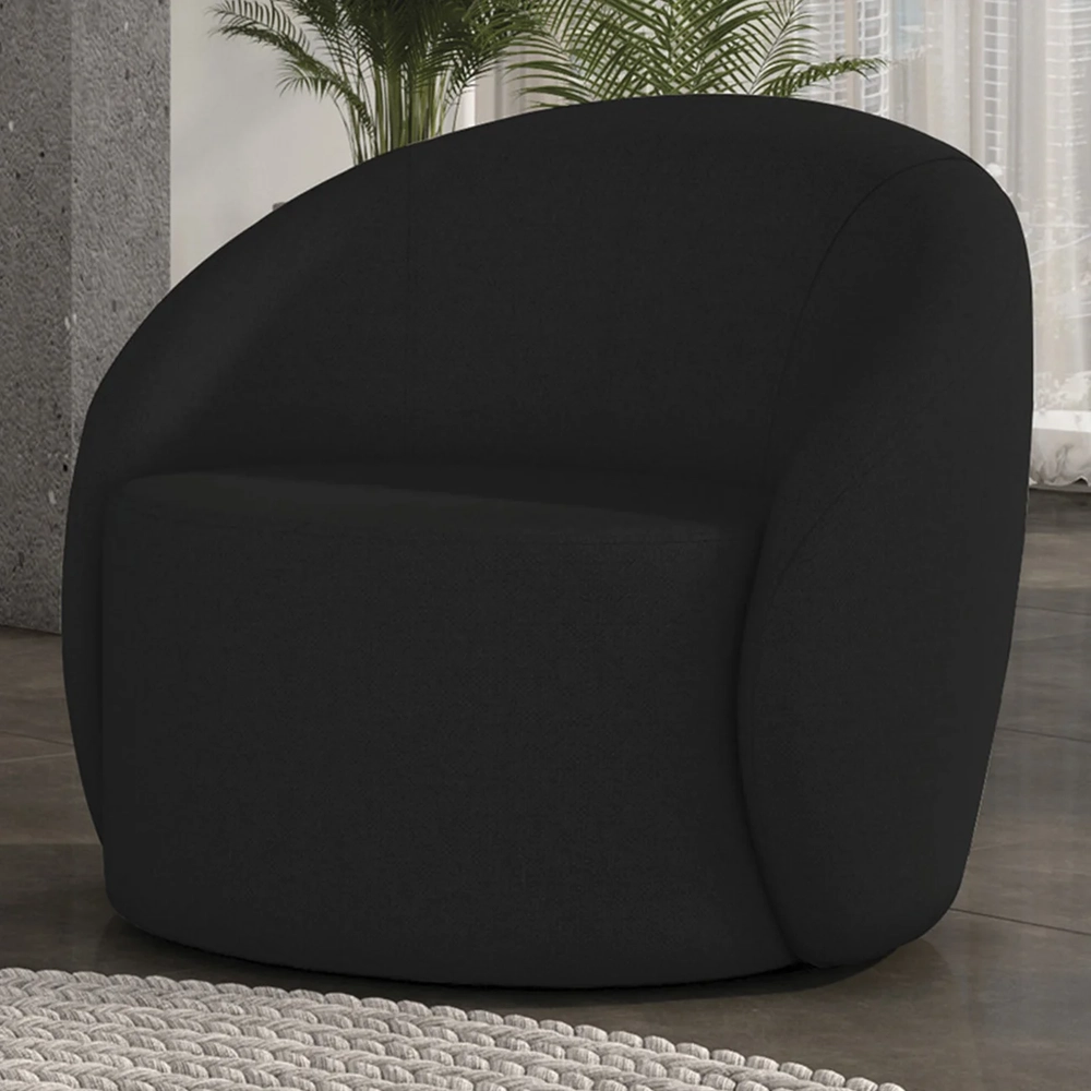 Poltrona Sala Decorativa Redonda 91cm Steve Linho Preto I01  - Mpozenato