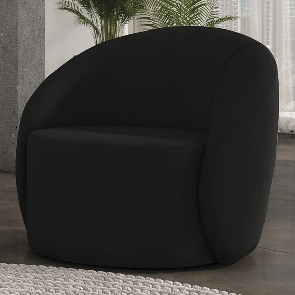 Poltrona Sala Decorativa Redonda 91cm Steve Suede Preto I01  - Mpozenato