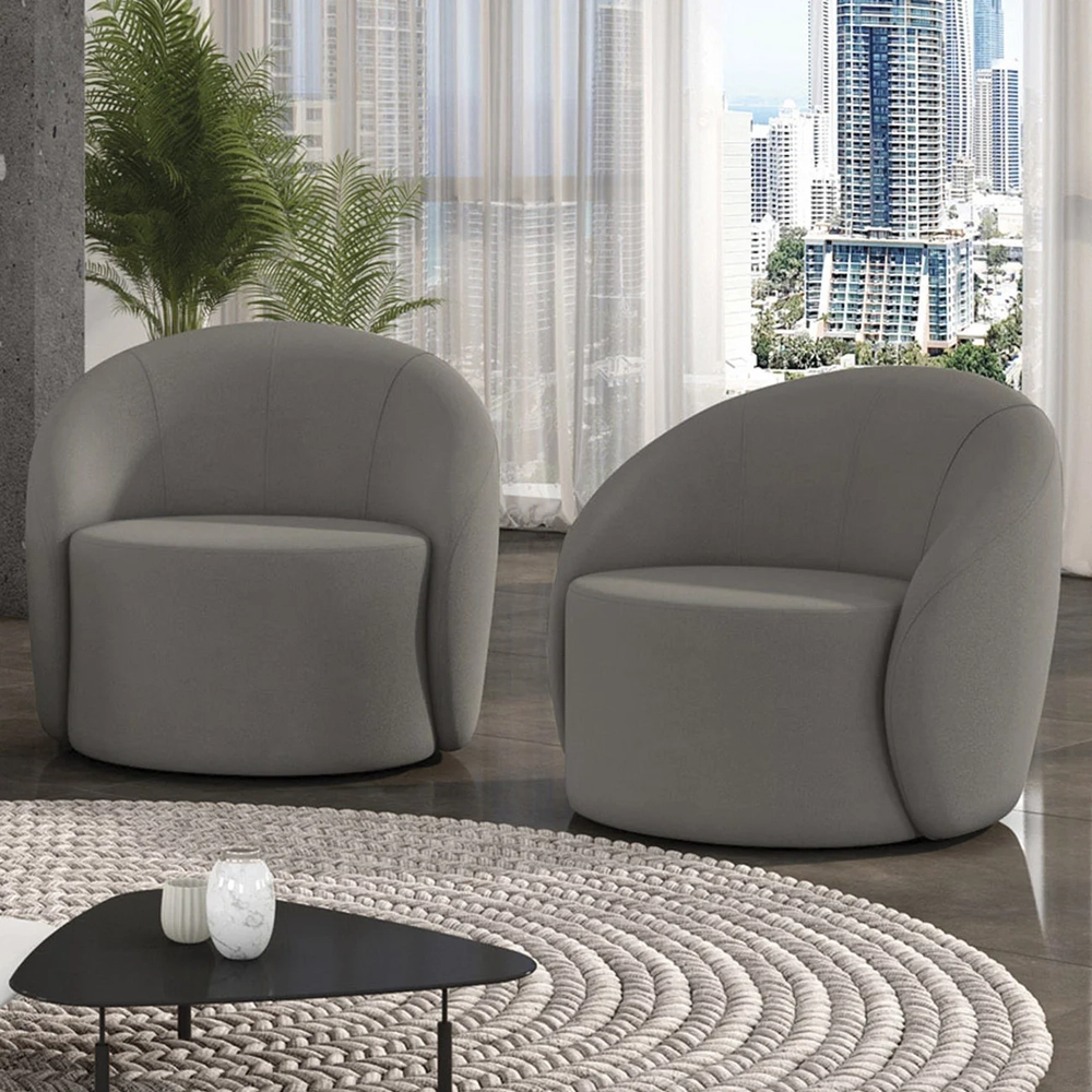 Poltrona Sala Giratória Redonda Kit 2 Steve Suede Grafite I01  - Mpozenato