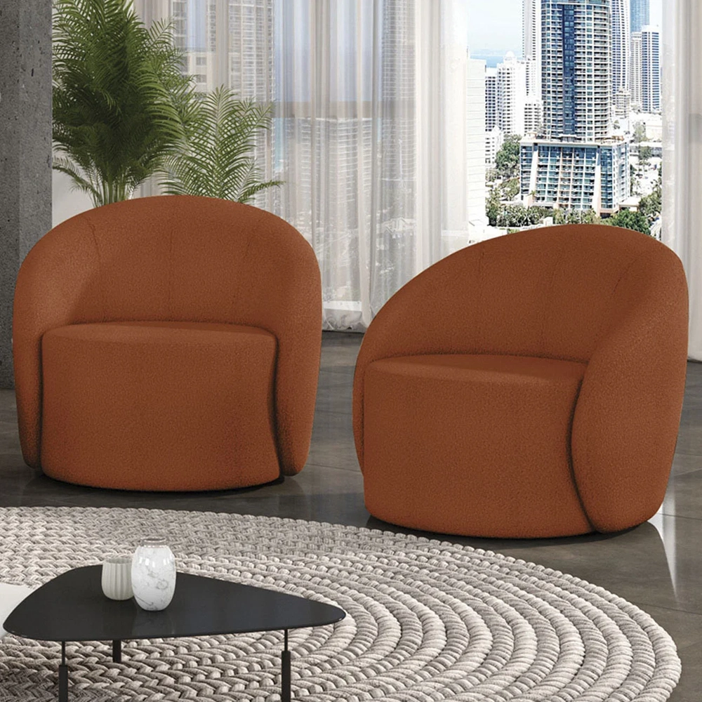 Poltrona Sala Decorativa Redonda Kit 2 Steve Boucle Terracota I01  - Mpozenato