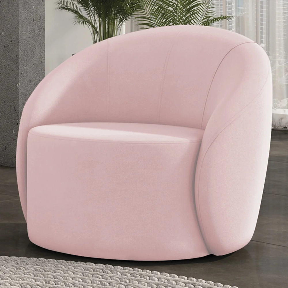 Poltrona Sala Decorativa Redonda 91cm Steve Suede Rosa Bebê I01  - Mpozenato