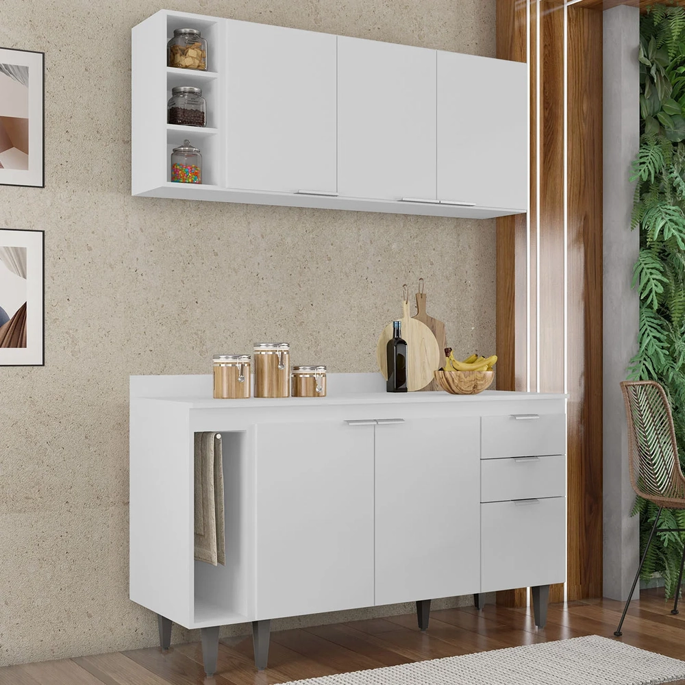 Armário de Cozinha CP12 e Tampo 118cm Pérola M24 Branco     - Mpozenato