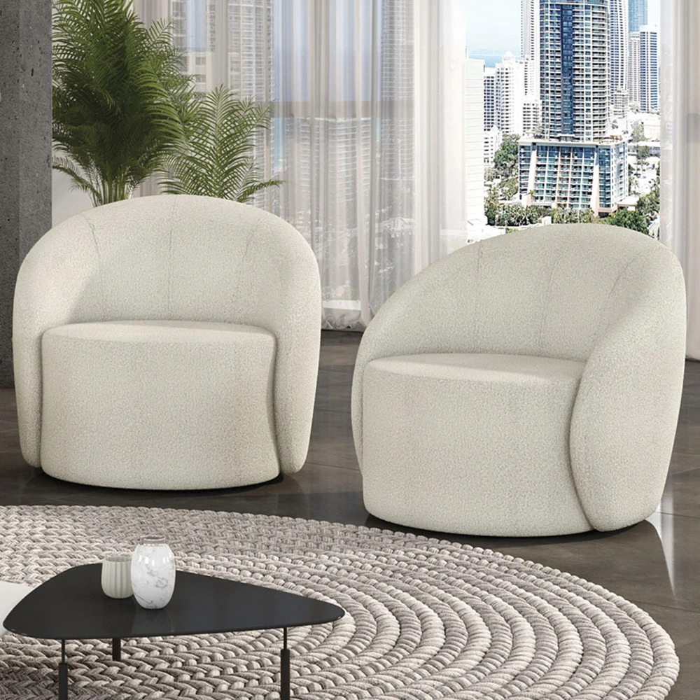 Poltrona Sala Decorativa Redonda Kit 2 Steve Boucle Off White I01  - Mpozenato