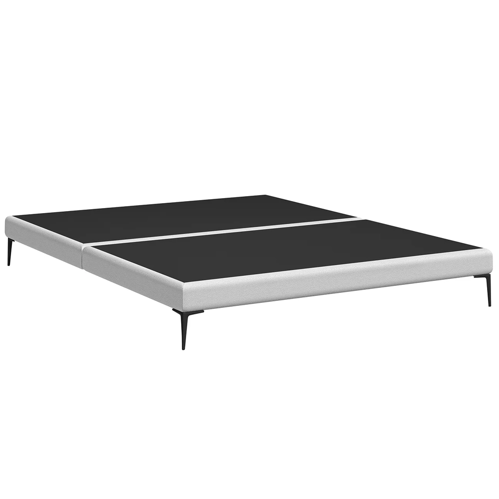 Cama King Base Box 193cm Pés de Ferro Susano Sintético Branco Z04 - Mpozenato