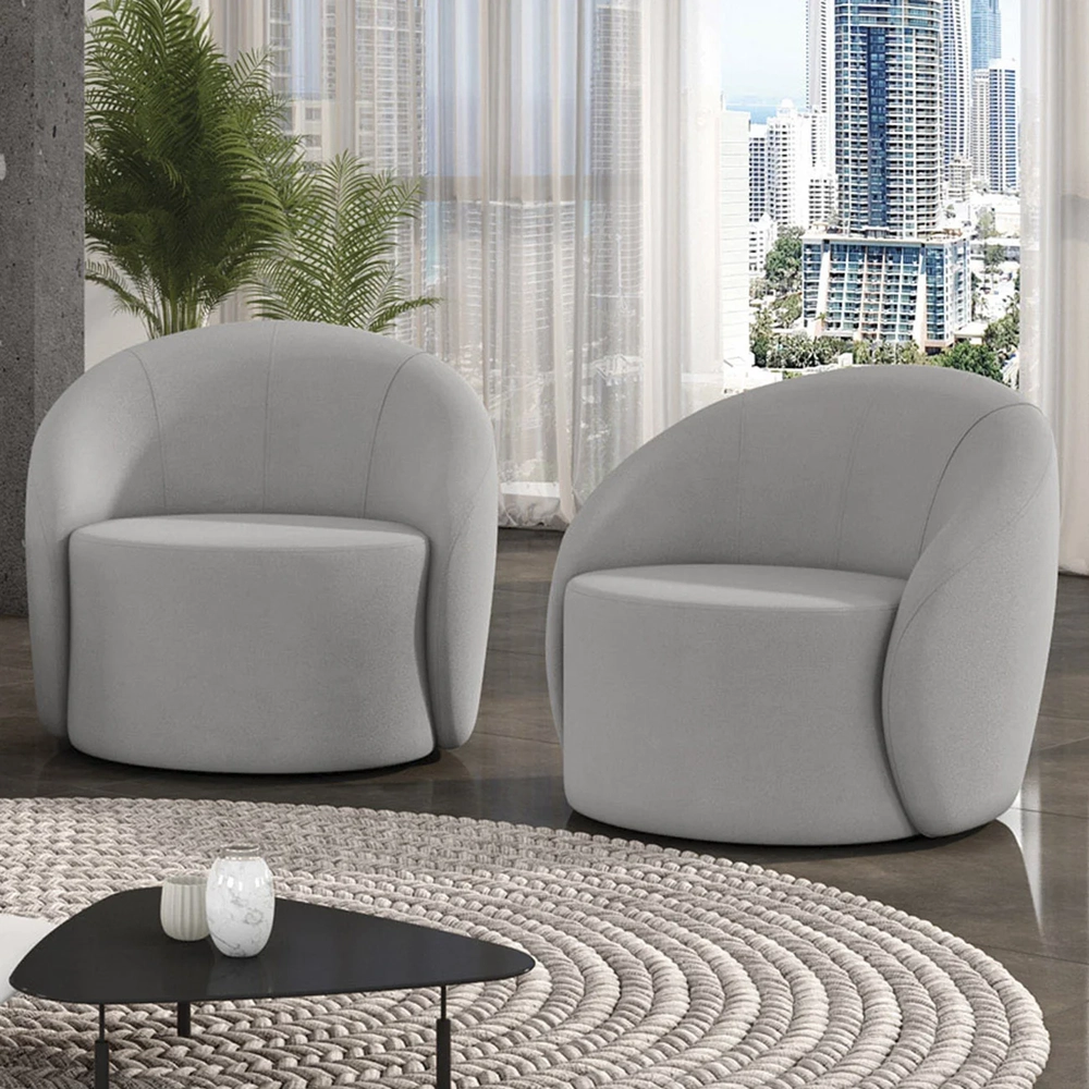 Poltrona Sala Decorativa Redonda Kit 2 Steve Suede Cinza I01  - Mpozenato