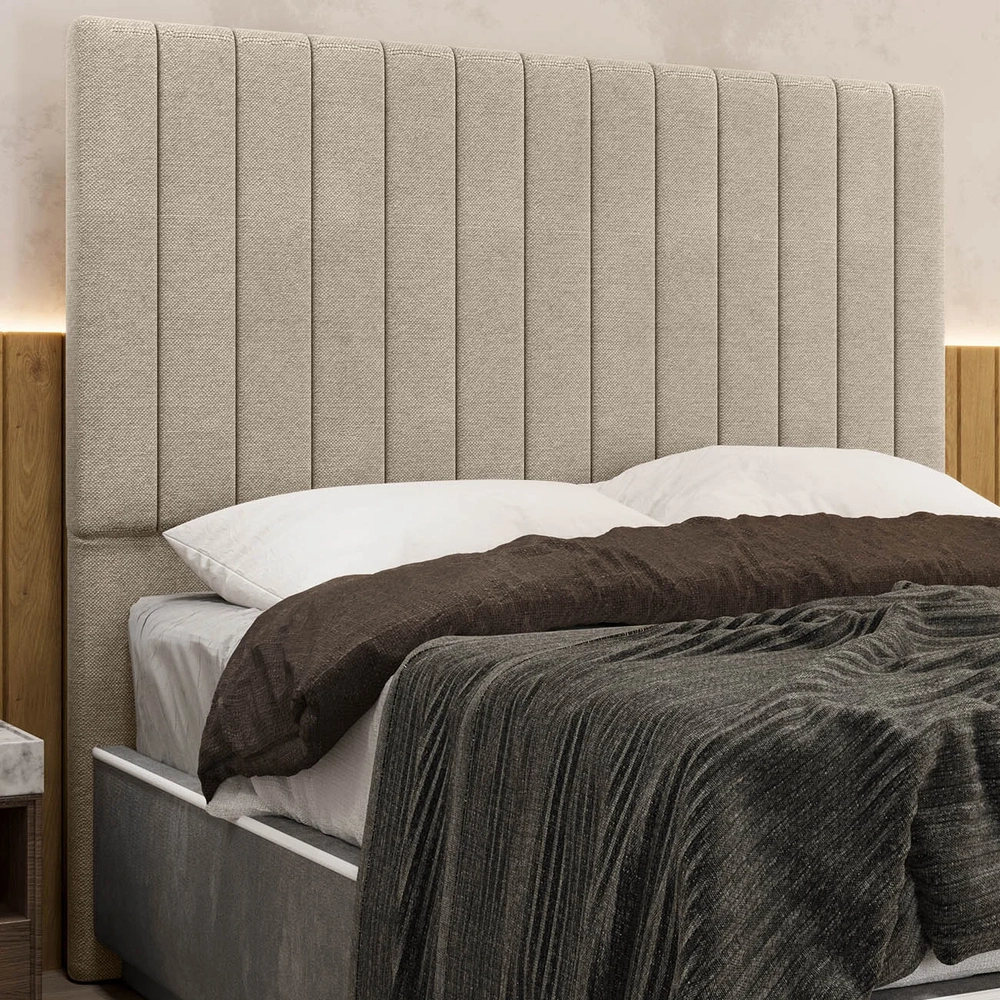 Cabeceira Cama Box Solteiro 90cm Estofada Plutus Linho Bege Z04 - Mpozenato