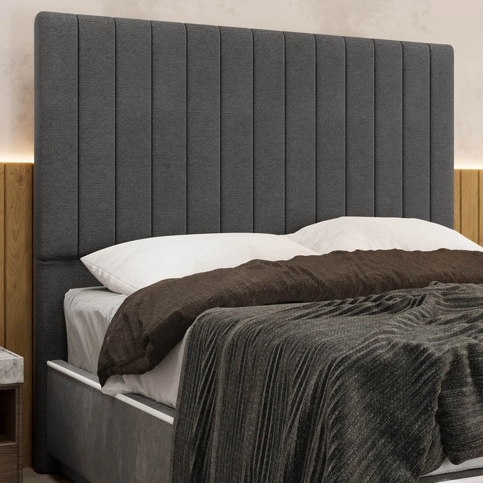 Cabeceira Cama Box Solteiro 90cm Estofada Plutus Linho Grafite Z04 - Mpozenato