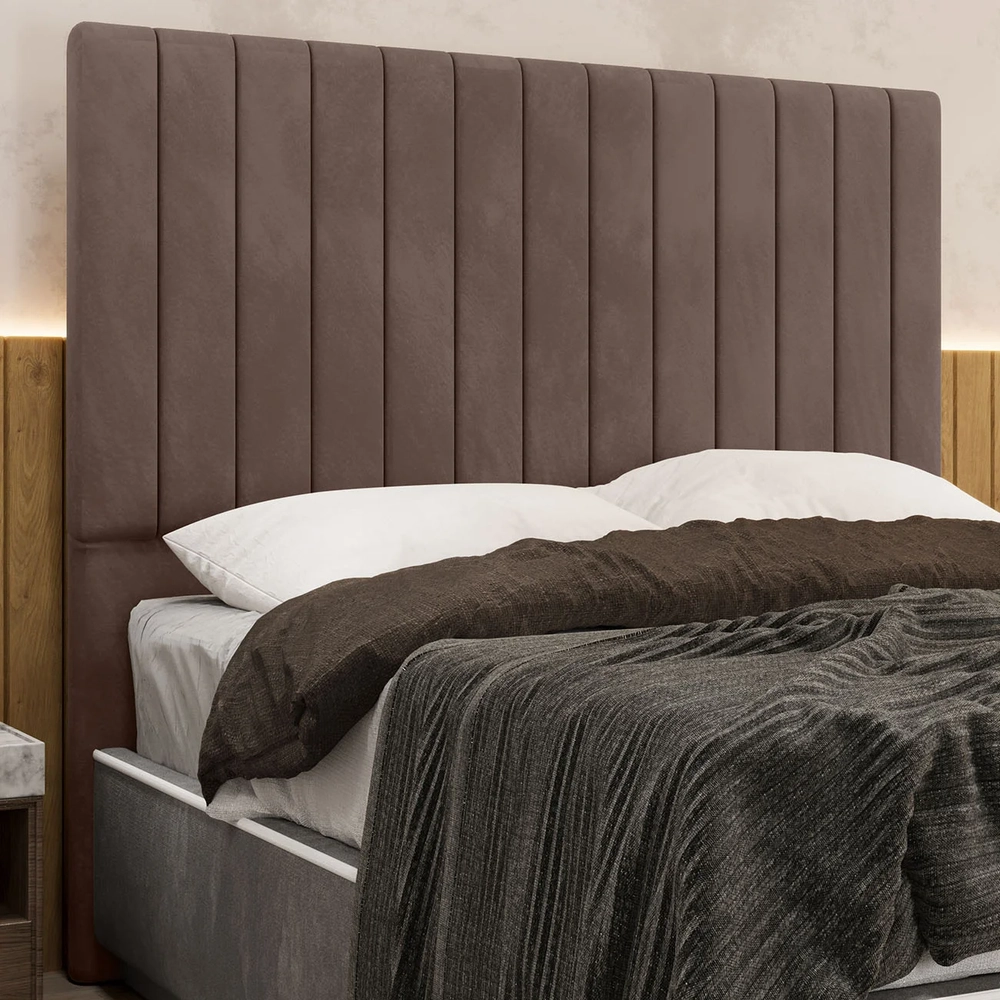 Cabeceira Cama Box Solteiro 90cm Estofada Plutus Veludo Marrom Z04 - Mpozenato
