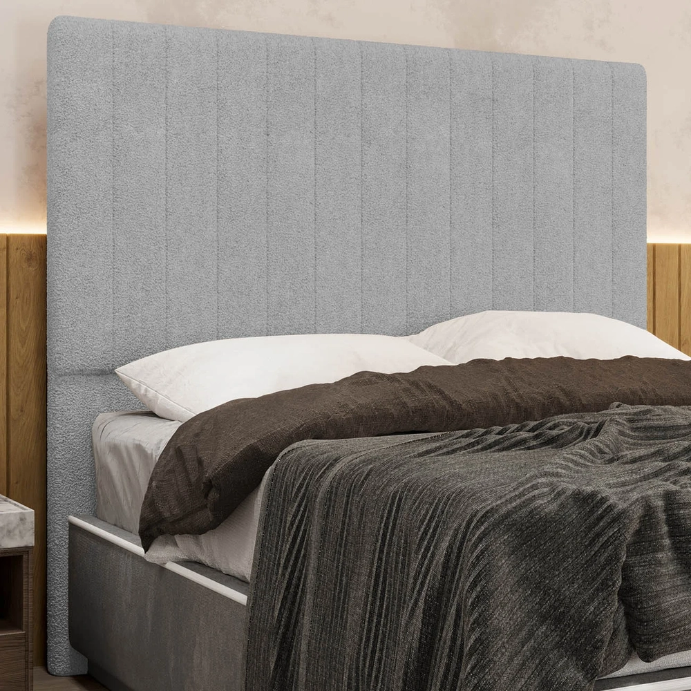 Cabeceira Cama Box Solteiro 90cm Estofada Plutus Boucle Cinza Z04 - Mpozenato