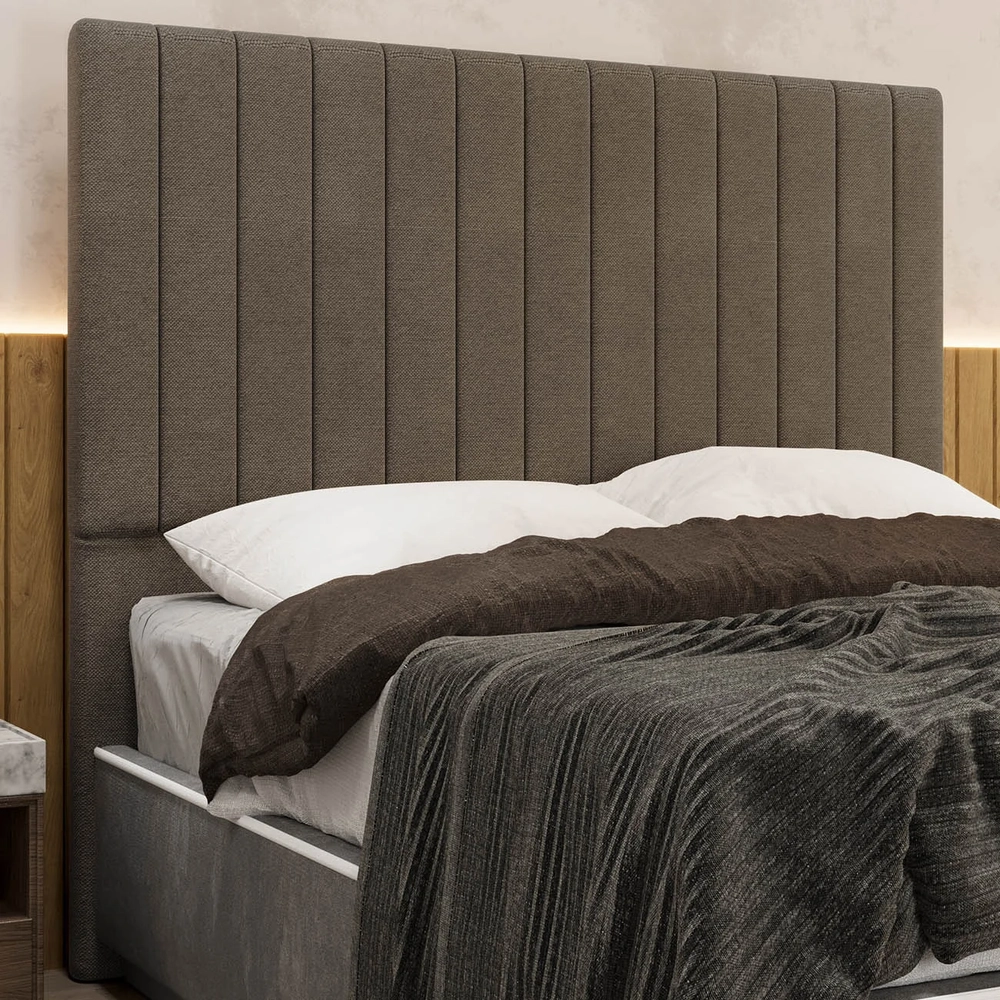 Cabeceira Cama Box Casal 140cm Estofada Plutus Linho Marrom Z04 - Mpozenato