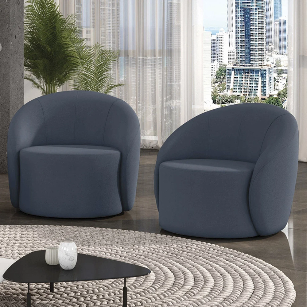 Poltrona Sala Decorativa Redonda Kit 2 Steve Suede Azul Marinho I01  - Mpozenato