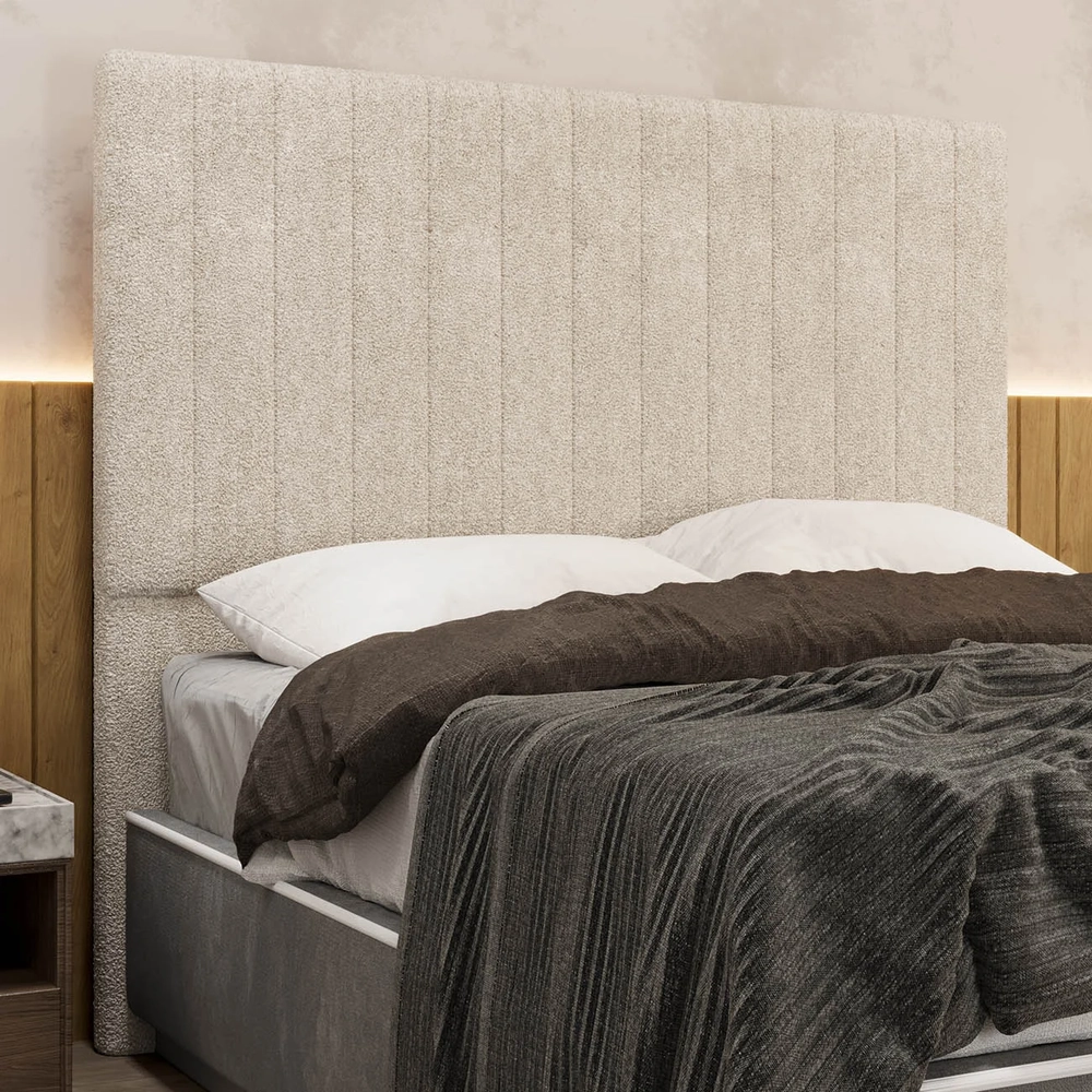 Cabeceira Cama Box Casal 140cm Estofada Plutus Boucle Bege Z04 - Mpozenato 