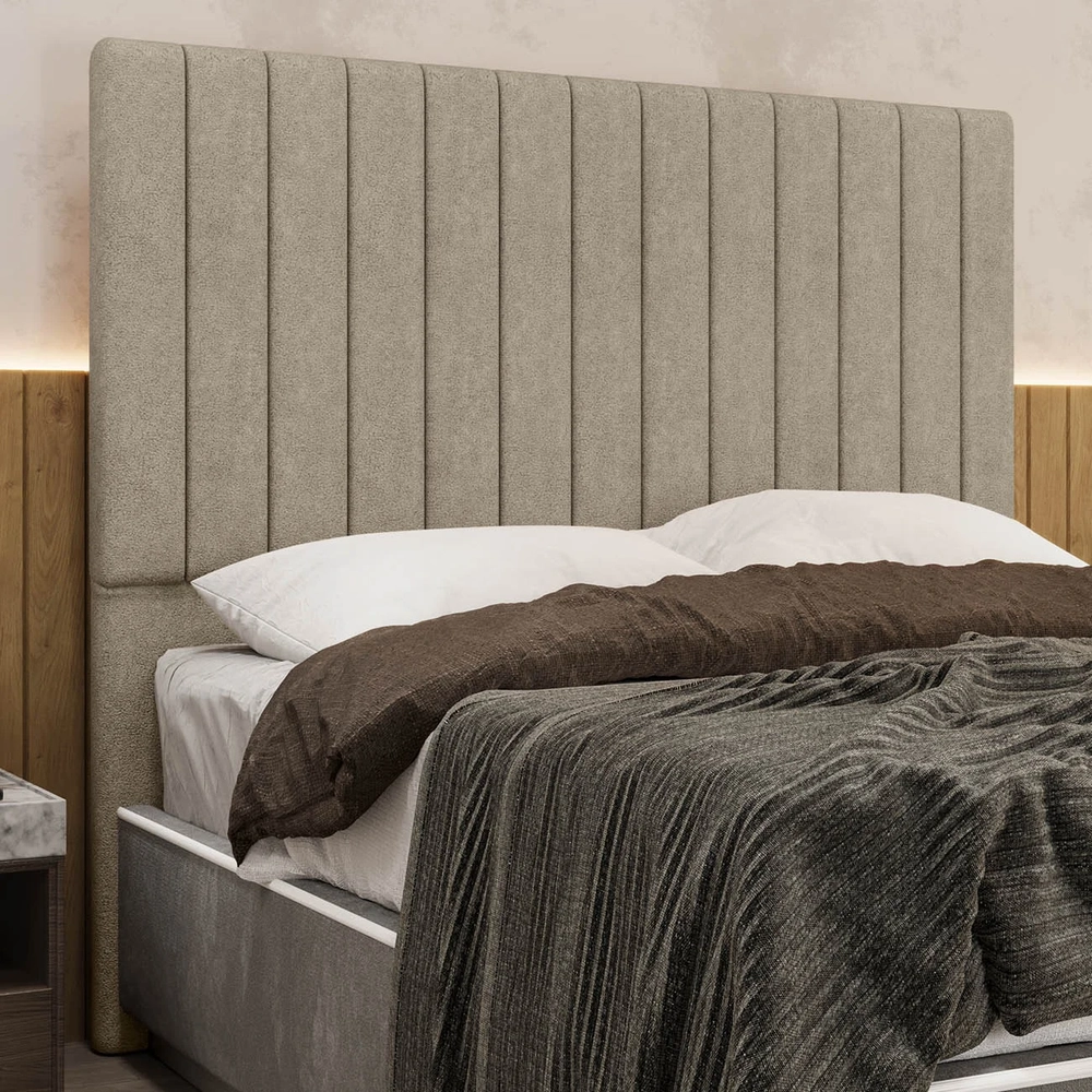 Cabeceira Cama Box Casal 140cm Estofada Plutus Boucle Capuccino Z04 - Mpozenato