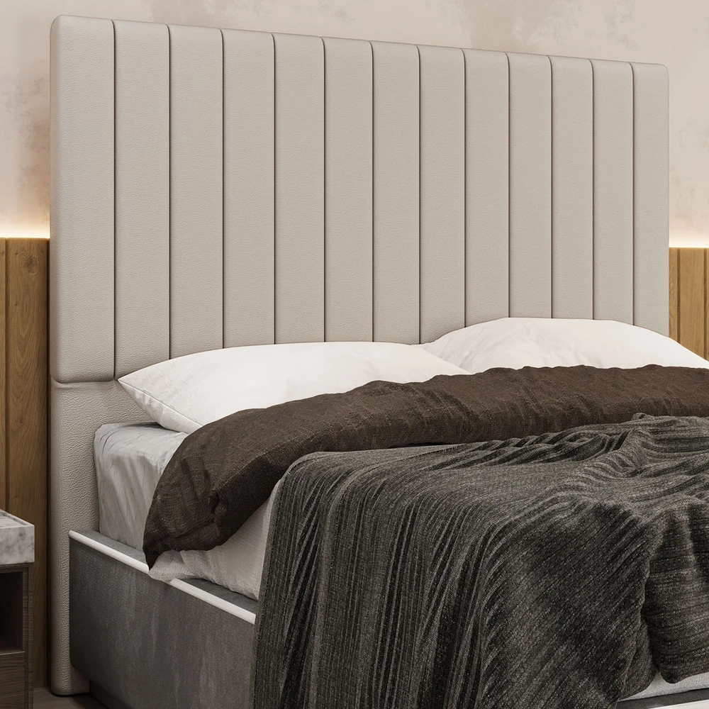 Cabeceira Cama Box Casal 140cm Estofada Plutus Sintético Bege Z04 - Mpozenato 