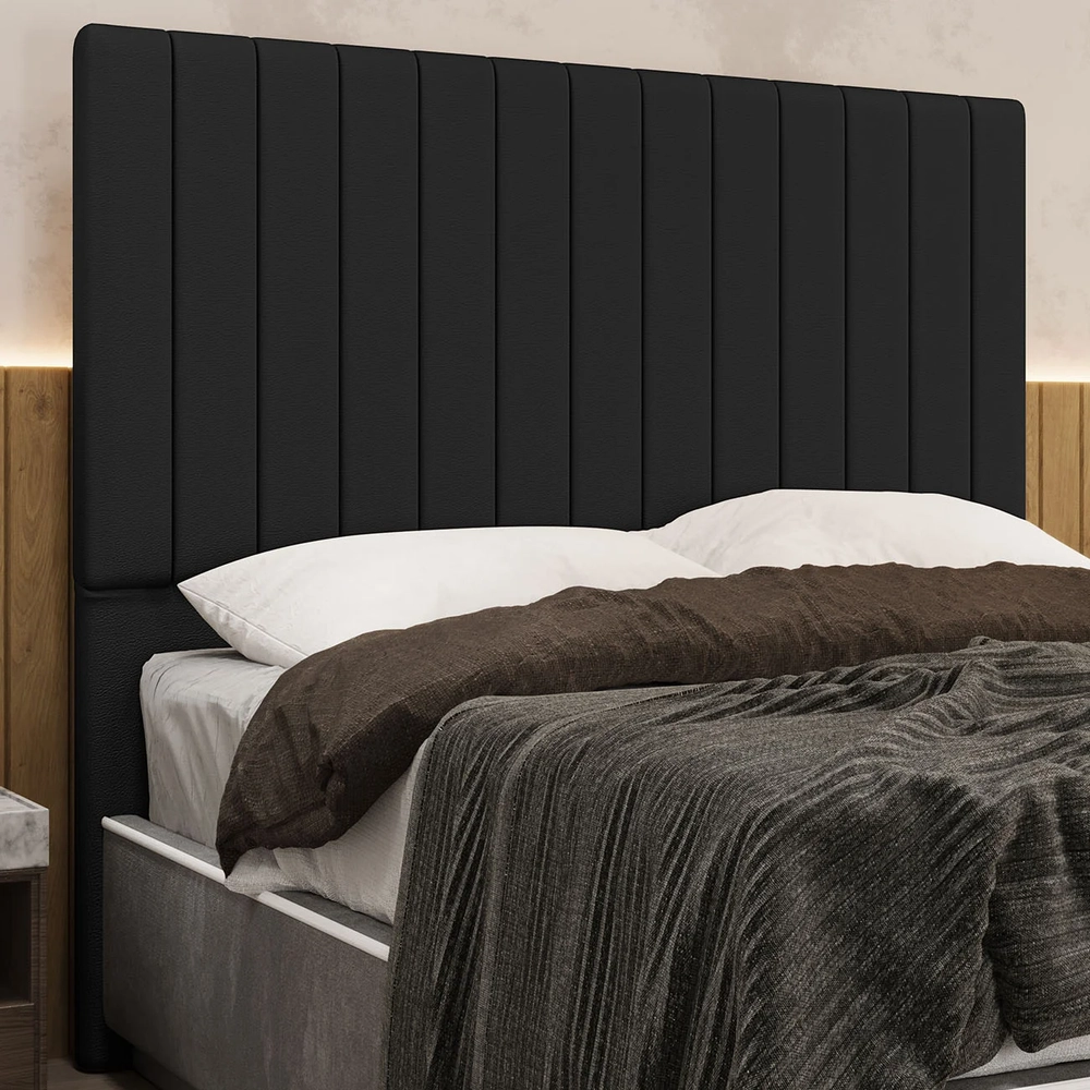 Cabeceira Cama Box Casal 140cm Estofada Plutus Sintético Preto Z04 - Mpozenato