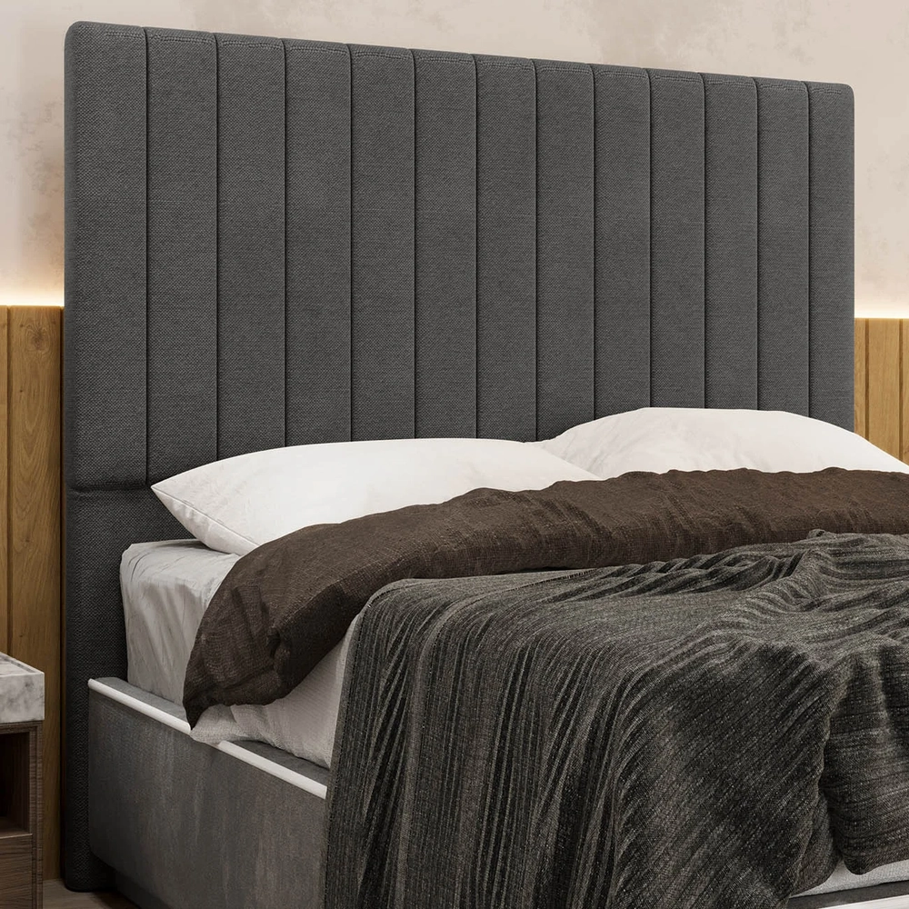 Cabeceira Cama Box Queen 160cm Estofada Plutus Linho Grafite Z04 - Mpozenato