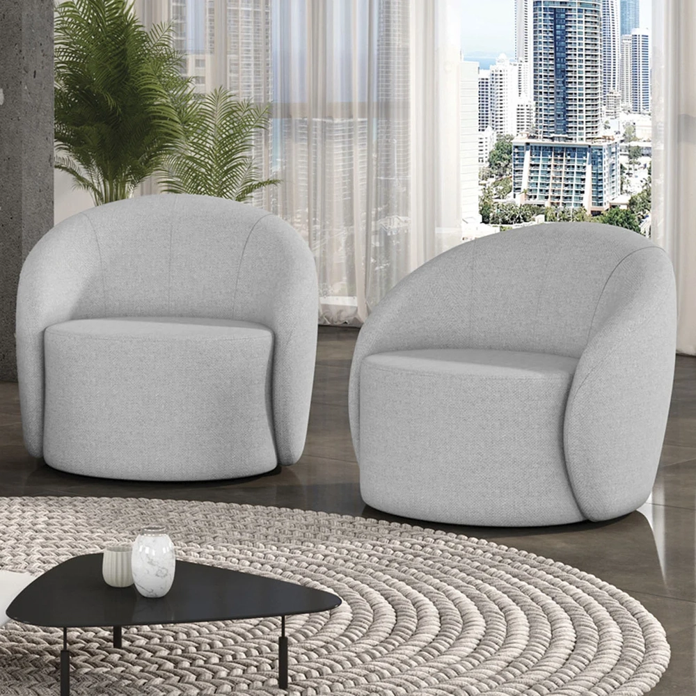 Poltrona Sala Decorativa Redonda Kit 2 Steve Linho Cinza I01  - Mpozenato