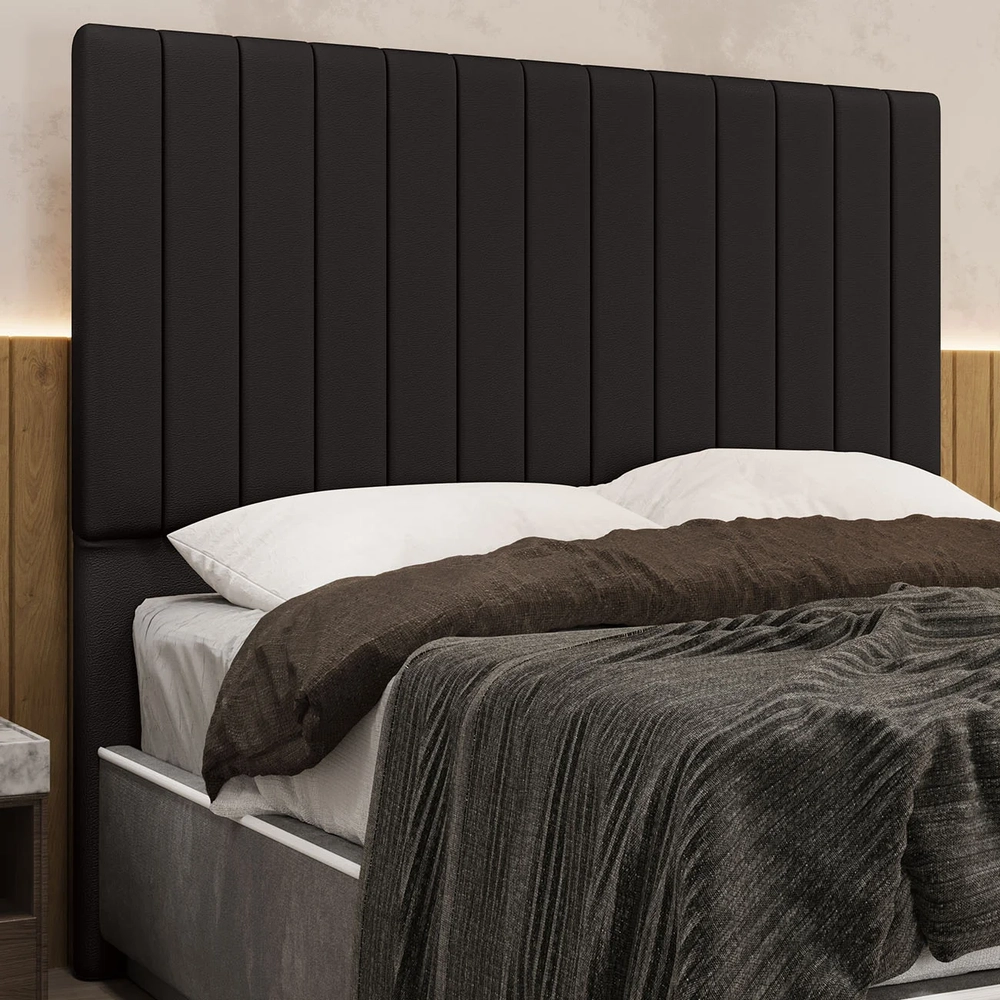 Cabeceira Cama Box Queen 160cm Estofada Plutus Sintético Marrom Z04 - Mpozenato