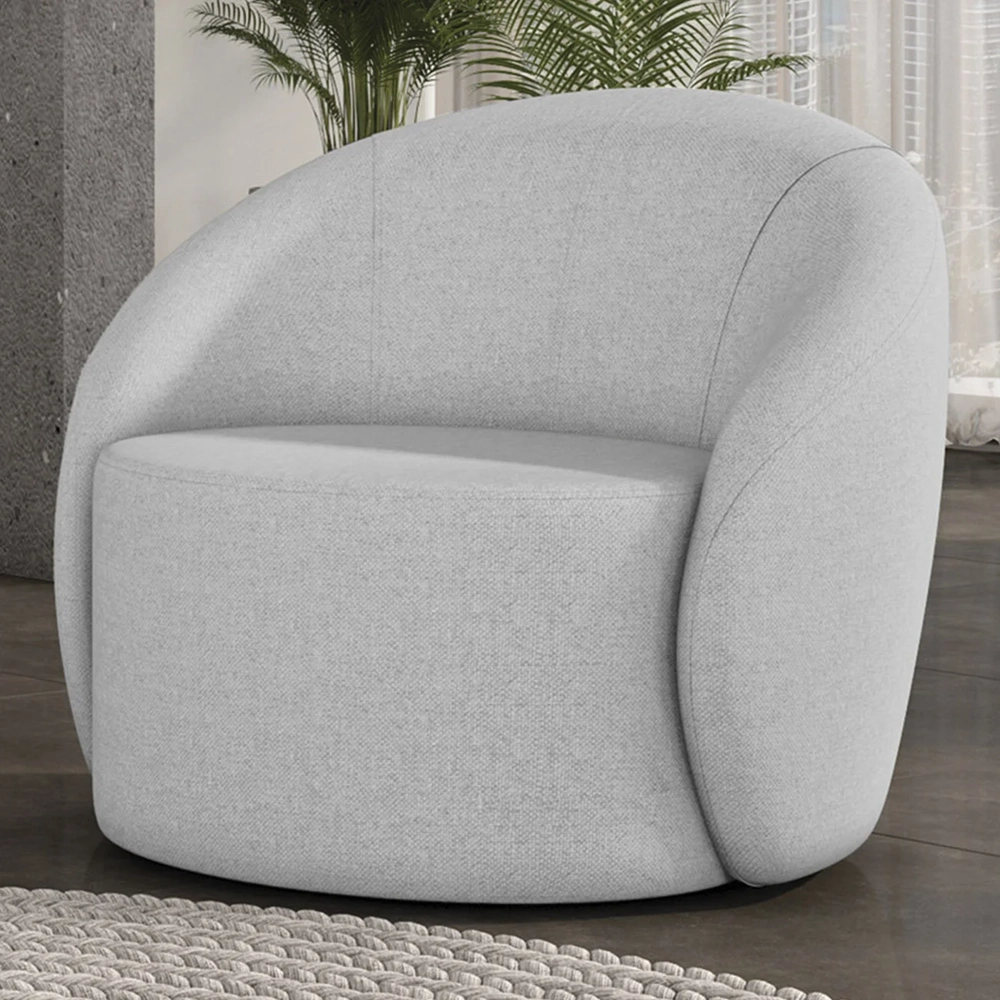 Poltrona Sala Decorativa Redonda 91cm Steve Linho Cinza I01  - Mpozenato