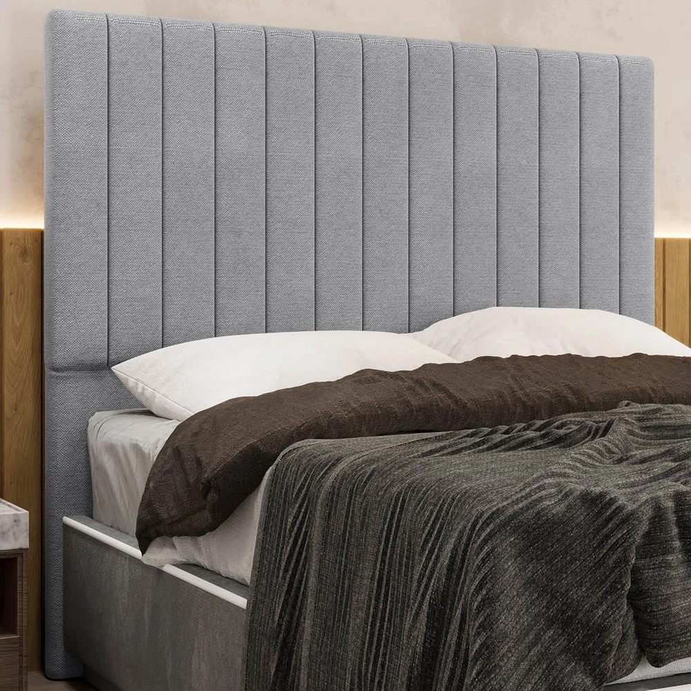 Cabeceira Cama Box King 193cm Estofada Plutus Linho Cinza Z04 - Mpozenato