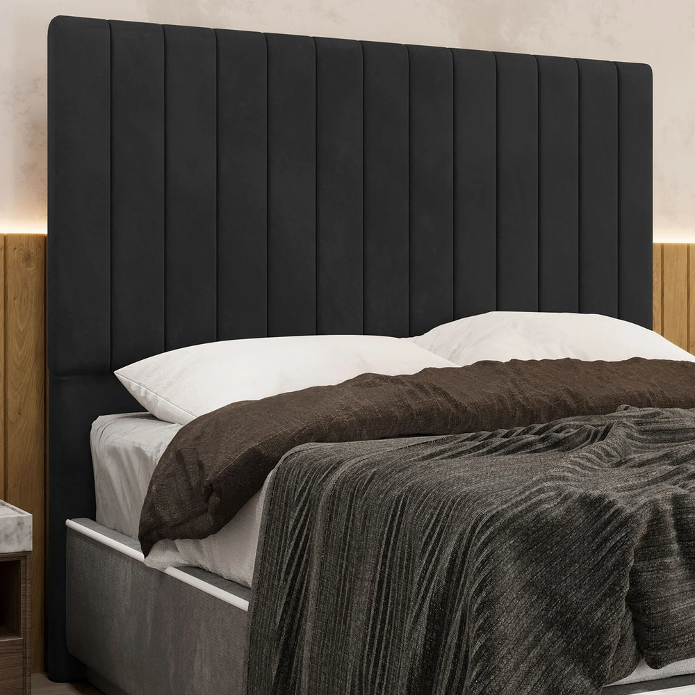 Cabeceira Cama Box King 193cm Estofada Plutus Veludo Preto Z04 - Mpozenato 