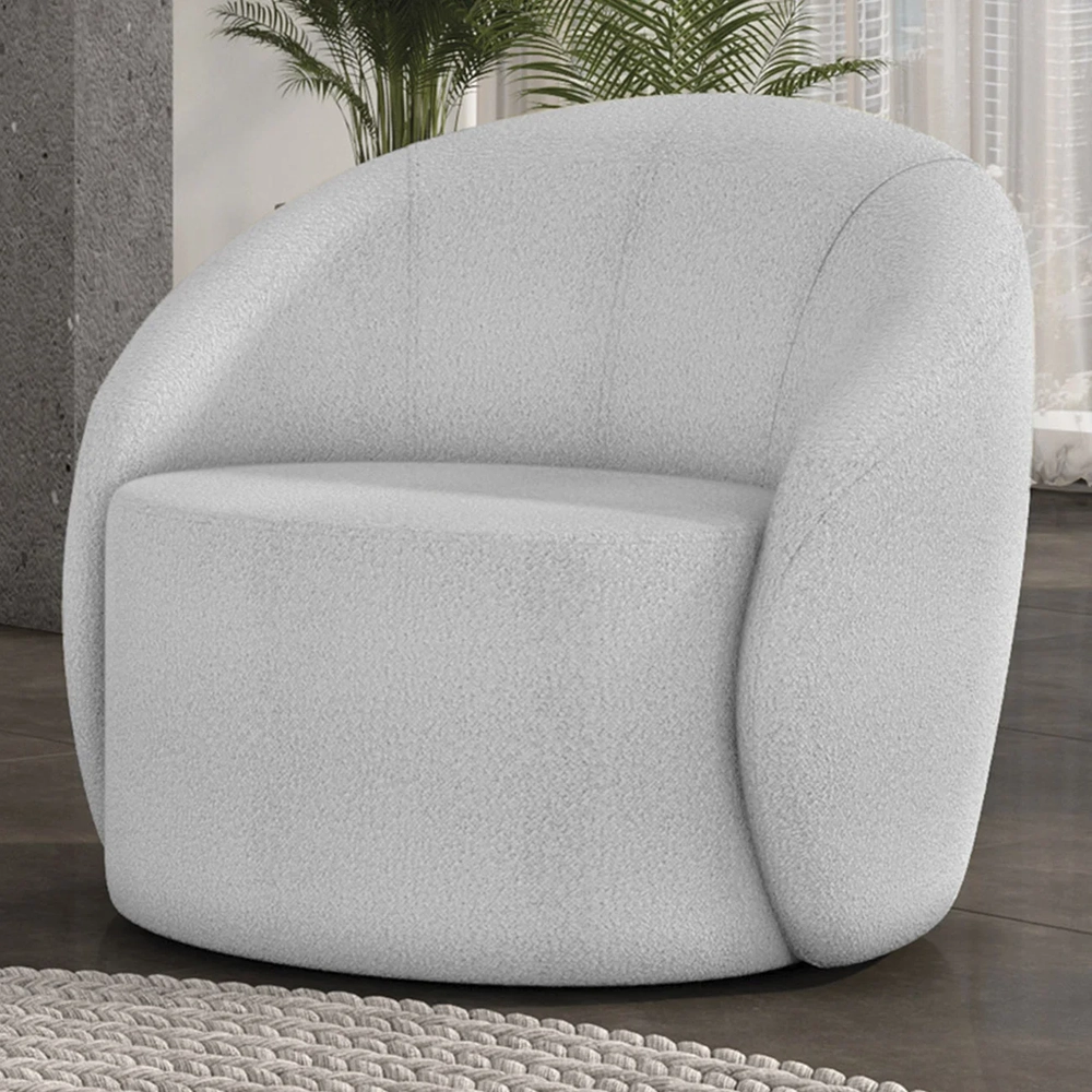 Poltrona Sala Decorativa Redonda 91cm Steve Boucle Cinza I01  - Mpozenato