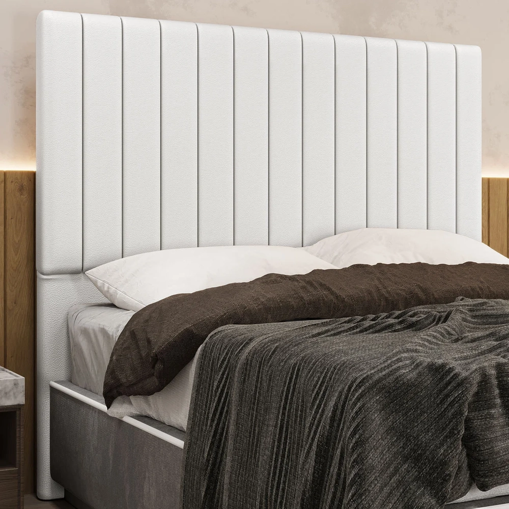 Cabeceira Cama Box King 193cm Estofada Plutus Sintético Branco Z04 - Mpozenato