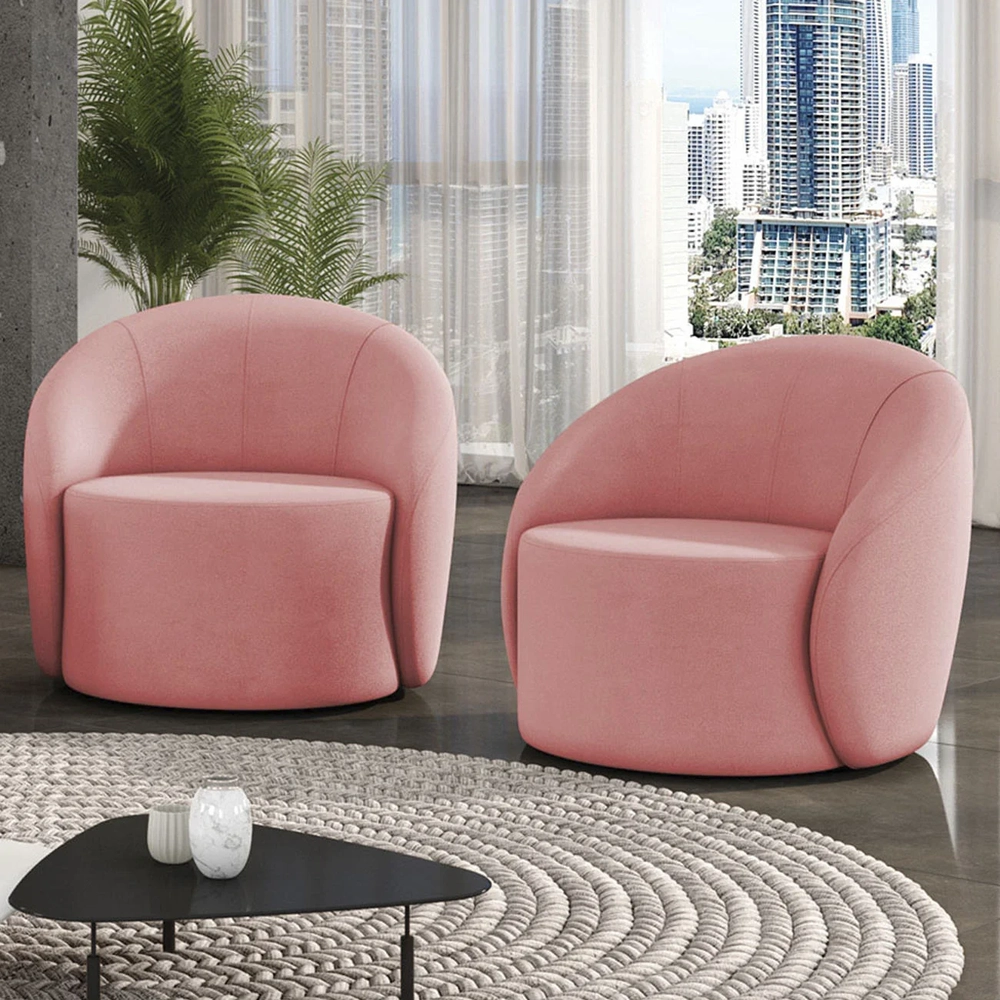 Poltrona Sala Decorativa Redonda Kit 2 Steve Suede Rosê I01  - Mpozenato