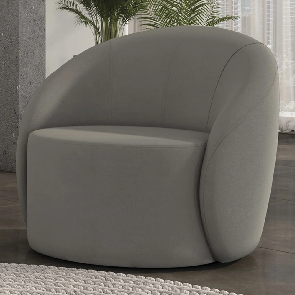 Poltrona Sala Decorativa Redonda 91cm Steve Suede Grafite I01  - Mpozenato