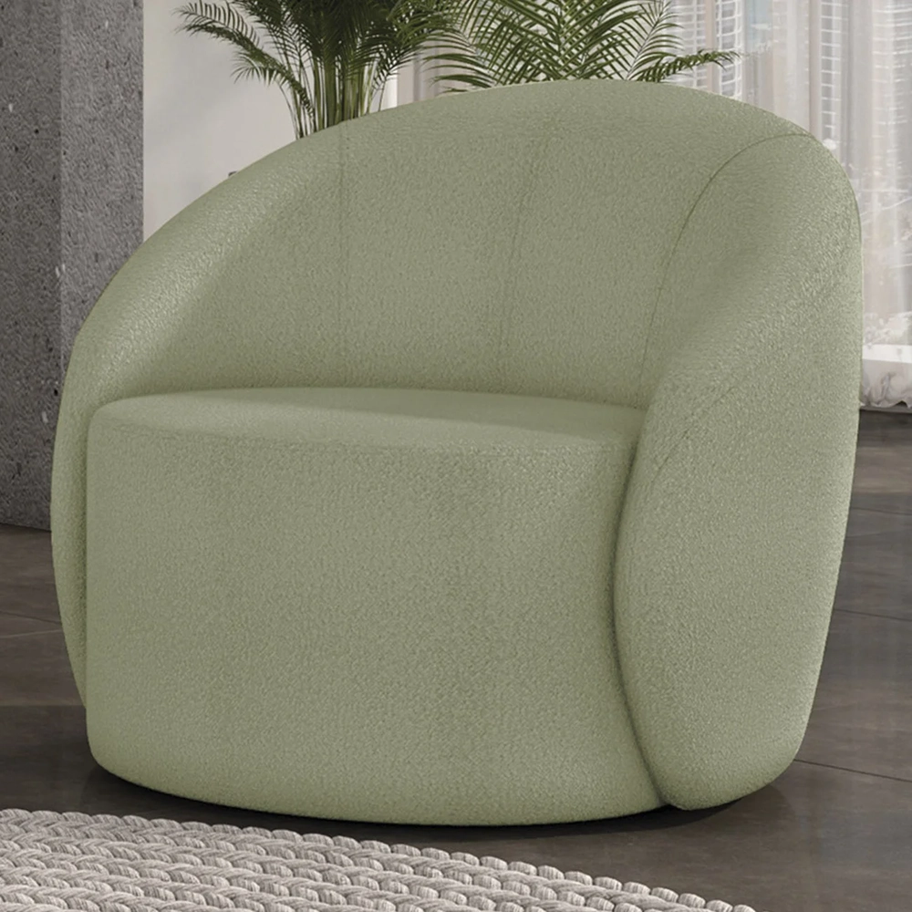 Poltrona Sala Decorativa Redonda 91cm Steve Boucle Pistache I01  - Mpozenato