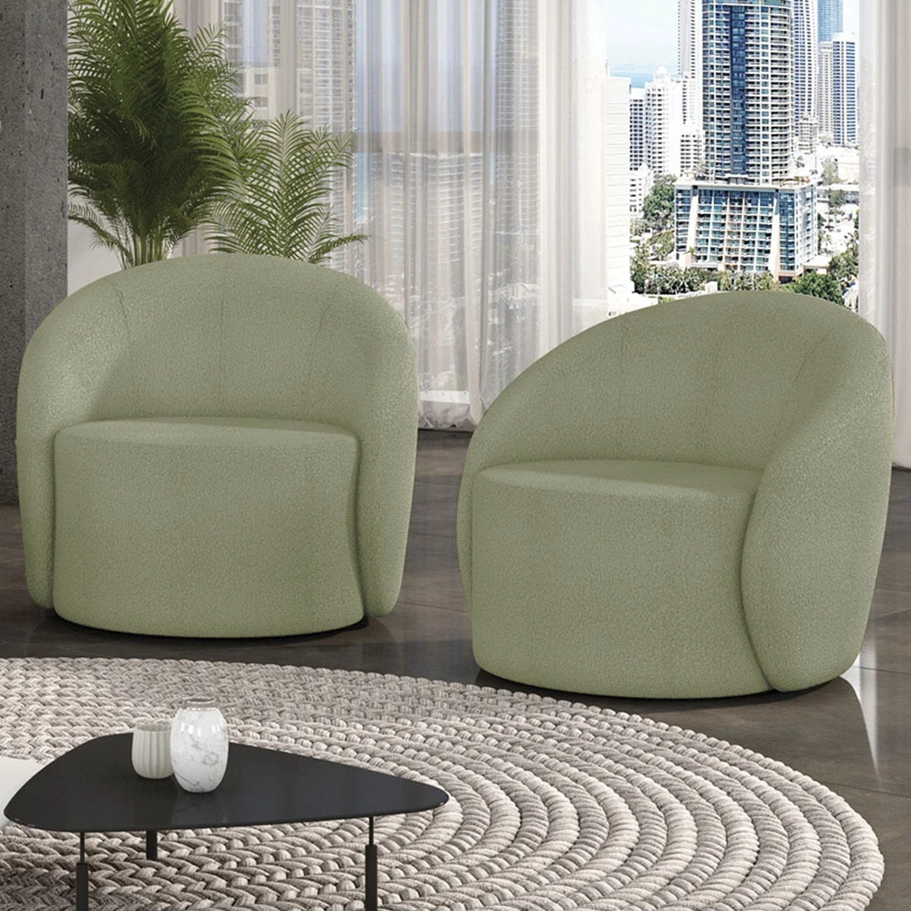 Poltrona Sala Decorativa Redonda Kit 2 Steve Boucle Pistache I01  - Mpozenato