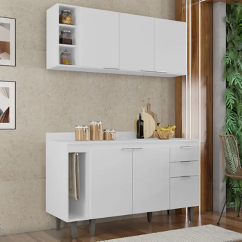 Armário de Cozinha CP12 e Tampo 118cm Pérola M24 Branco - Mpozenato