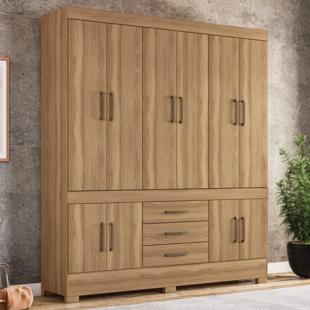 Guarda Roupa Casal 10 Portas 3 Gavetas New Murano  D02 Amendola Touch - Mpozenato
