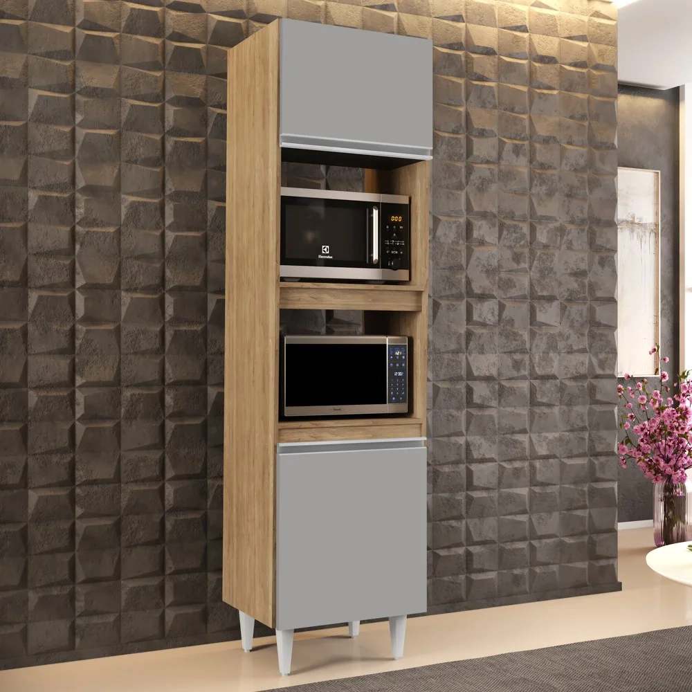 Paneleiro Cozinha Torre Quente 56cm Colorado Castanho/Cinza - Lumil Móveis