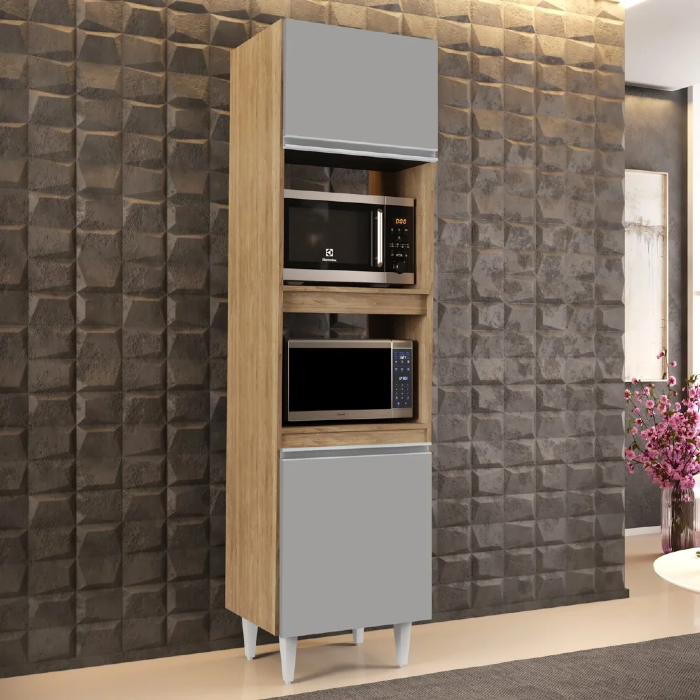 Paneleiro Cozinha Torre Quente 56cm Colorado Castanho/Cinza - Lumil Móveis