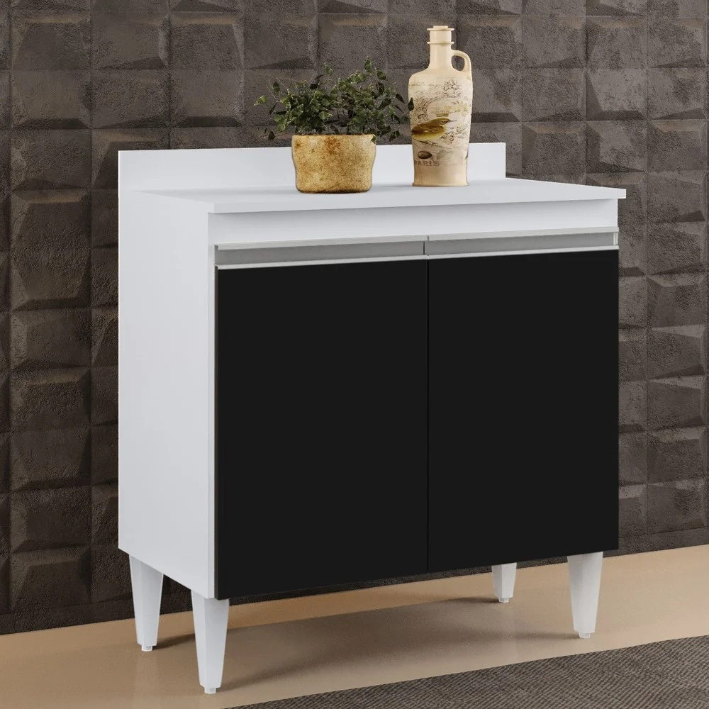 Balcão Gabinete 80cm 2 Portas Hawai Branco/Preto - Lumil Móveis