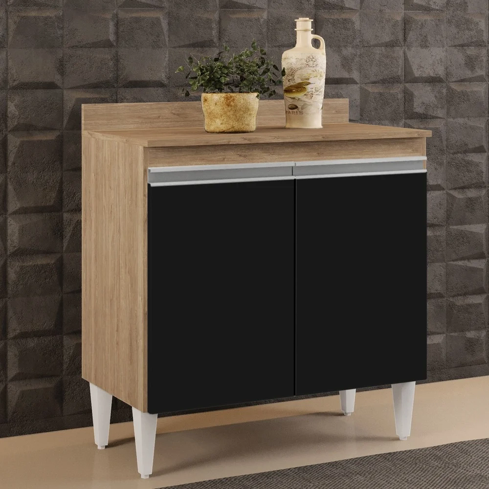 Balcão Gabinete 80cm 2 Portas Hawai Castanho/Preto - Lumil Móveis