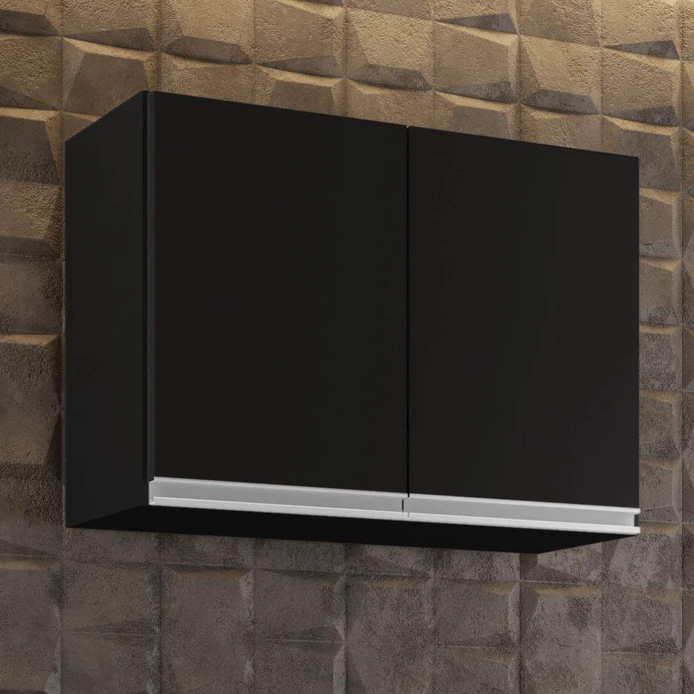 Armário Aéreo 80cm 2 Portas Califórnia Preto - Lumil Móveis