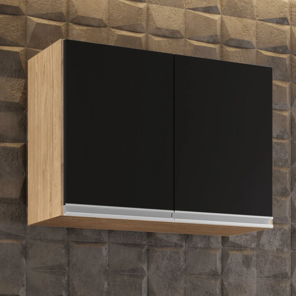 Armário Aéreo 80cm 2 Portas Califórnia Castanho/Preto - Lumil Móveis