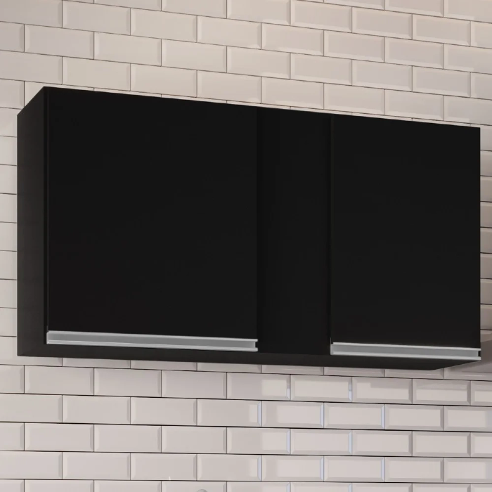 Armário Aéreo 100cm 2 Portas Indiana Preto - Lumil Móveis