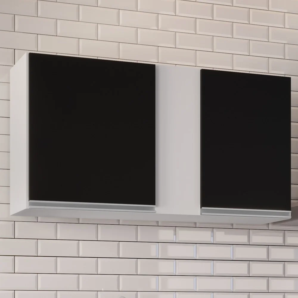 Armário Aéreo 100cm 2 Portas Indiana Branco/Preto - Lumil Móveis