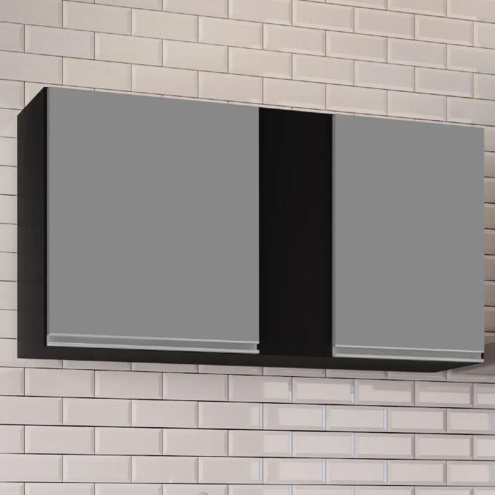 Armário Aéreo 100cm 2 Portas Indiana Preto/Cinza - Lumil Móveis