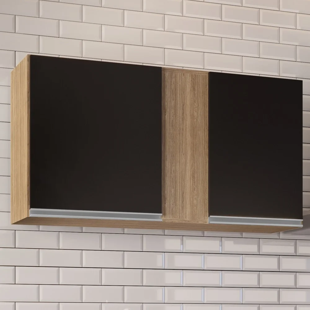 Armário Aéreo 100cm 2 Portas Indiana Castanho/Preto - Lumil Móveis