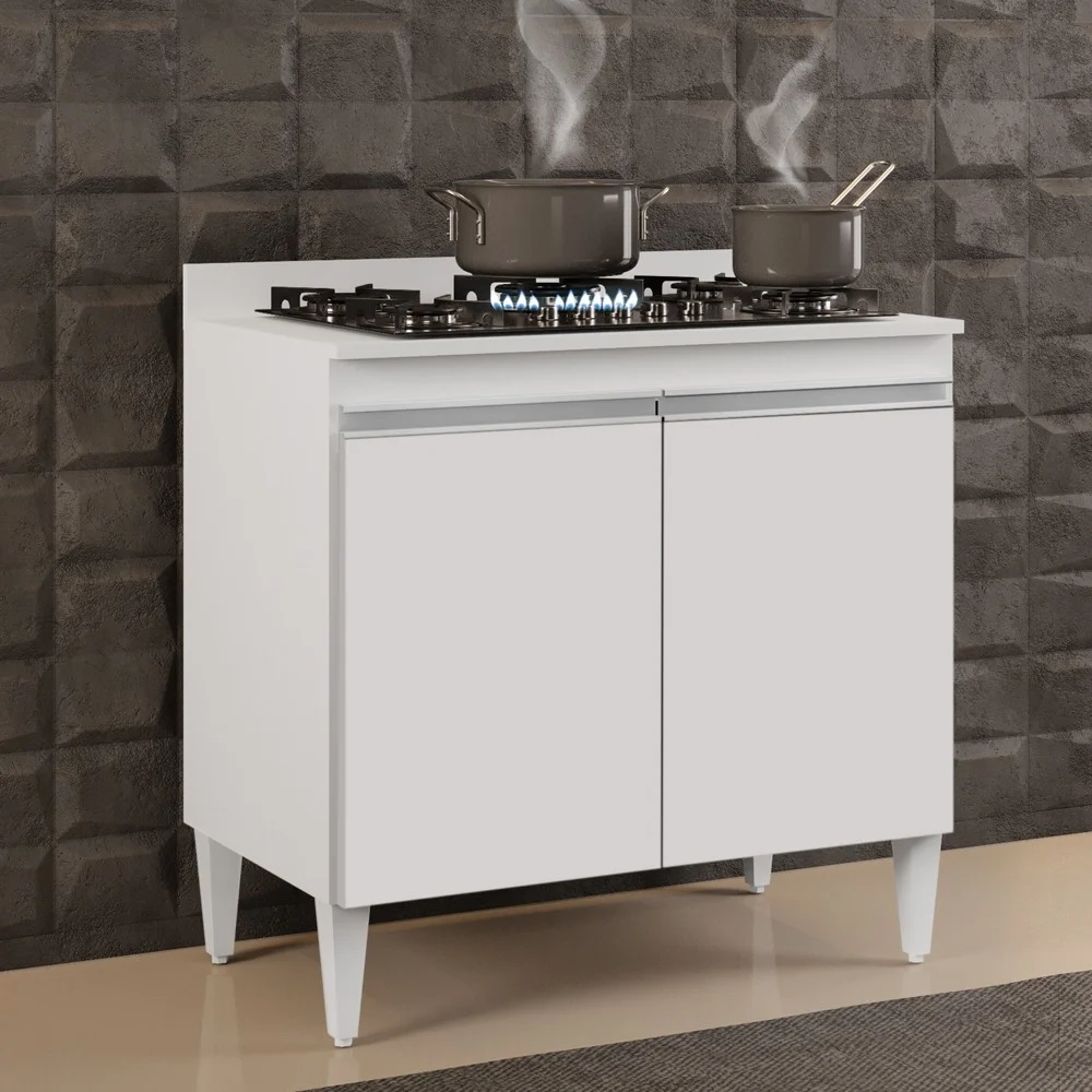 Balcão para Cooktop 80cm 2 Portas Flórida Branco - Lumil Móveis