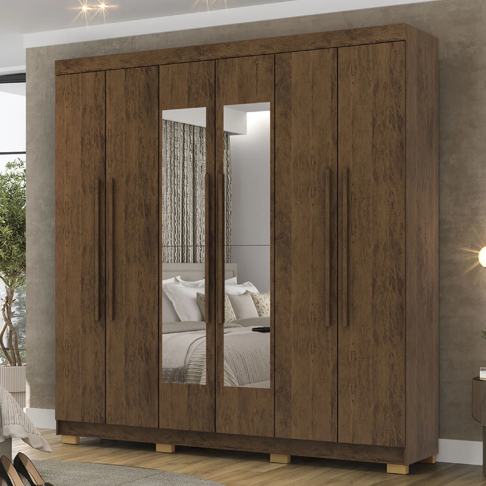 Guarda Roupa Casal 218cm Com Espelho Bolty Imbuia Rústico V02 - Mpozenato