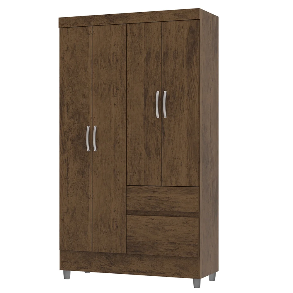Guarda Roupa Solteiro 103cm 4 Portas Mayra Imbuia Rústico V02 - Mpozenato