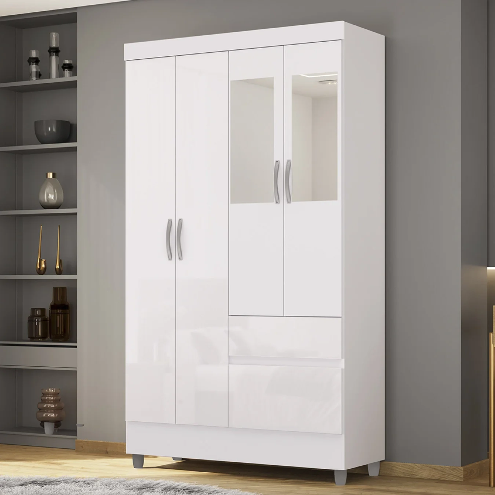 Guarda Roupa Solteiro 103cm Com Espelho Mayra Flex Branco V02 - Mpozenato