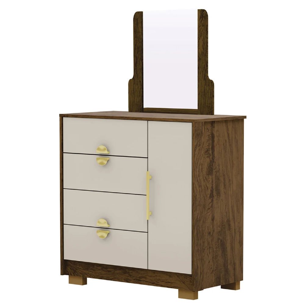 Cômoda Para Quarto 93cm Com Espelho Nara Imbuia/Fendi V02 - Mpozenato