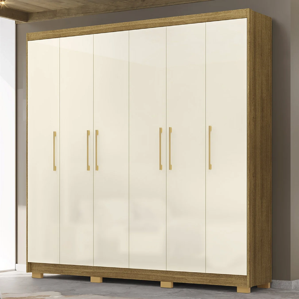 Guarda Roupa Casal 223cm 6 Portas Pako Nature/Champanhe V02 - Mpozenato
